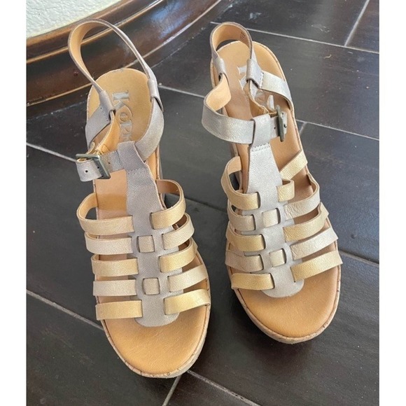 Kork-Ease Shoes - Korks by KorkEase Poppy Metallic Wedge Sandals Size 8 Muted Gold Cork Platform